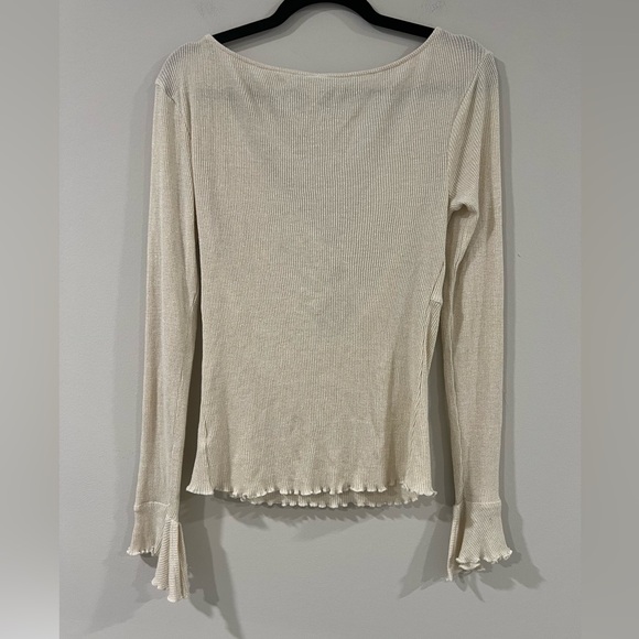 Free People Say When Long Sleeve Top Waffle Weave Cream Metallic Gold Size L - Picture 8 of 10